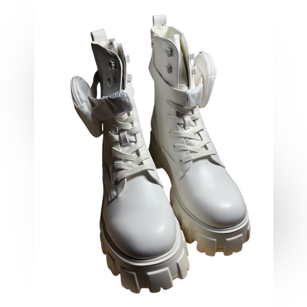 New Dream Pairs women’s sz 8 ankle combat boots vegan leather detachable pouch - Picture 3 of 15
